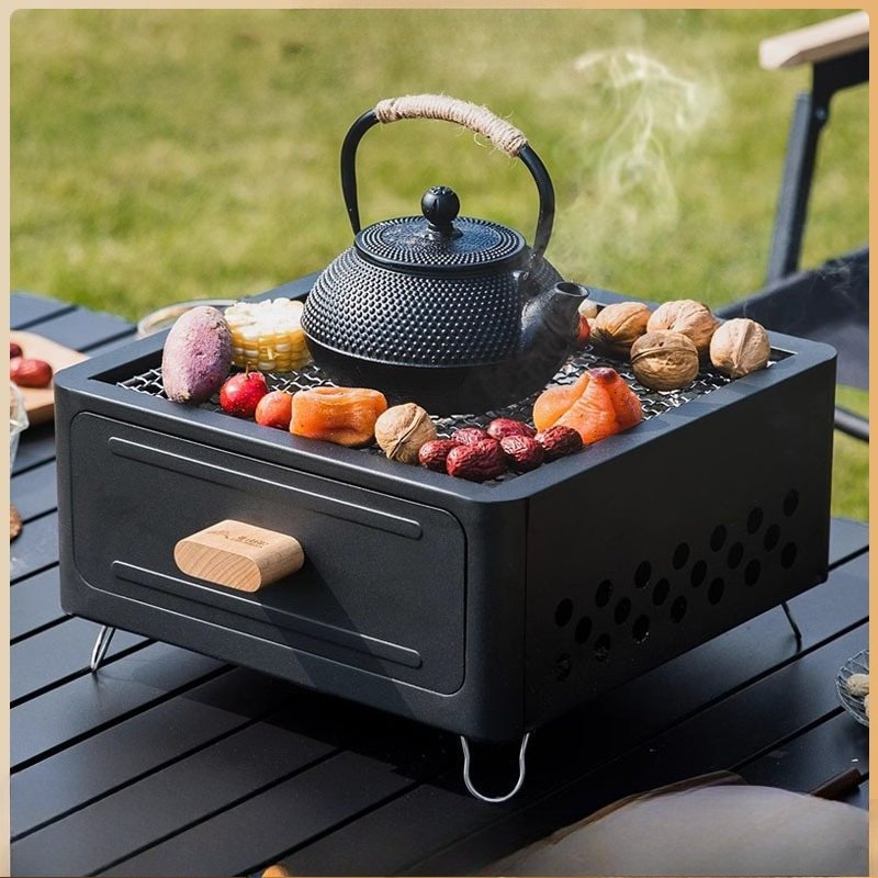 Outdoor Furniture - เตาปิ้งย่างถ่านแบบพกพา โครงสี่เหลี่ยม สำหรับแคมป์ปิ้งกลางแจ้ง ใช้ในบ้าน ลานบ้าน ปิ้งย่างง่าย