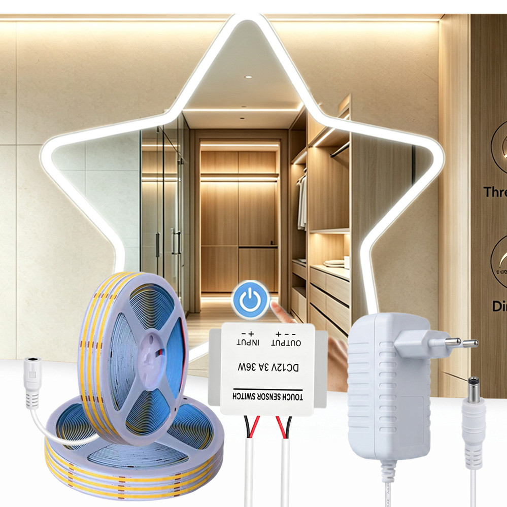 Dressing Table Vanity With Lighted Mirror - กระจกแต่งหน้าห้องน้ำแบบสัมผัสปรับความสว่างได้ พร้อมชุดไฟ LED DC 12V สำหรับโต๊ะเครื่องแป้ง