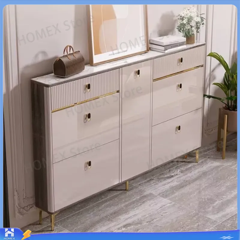 Shoe Rack Cabinet Narrow Entryway - ตู้เก็บรองเท้ากันน้ำพร้อมม้านั่ง ชั้นวางรองเท้าสำหรับทางเข้าแคบ ประหยัดพื้นที่ ที่จัดเก็บรองเท้าแบบมีม้านั่ง เฟอร์นิเจอร์บ้าน ตู้เก็บของ
