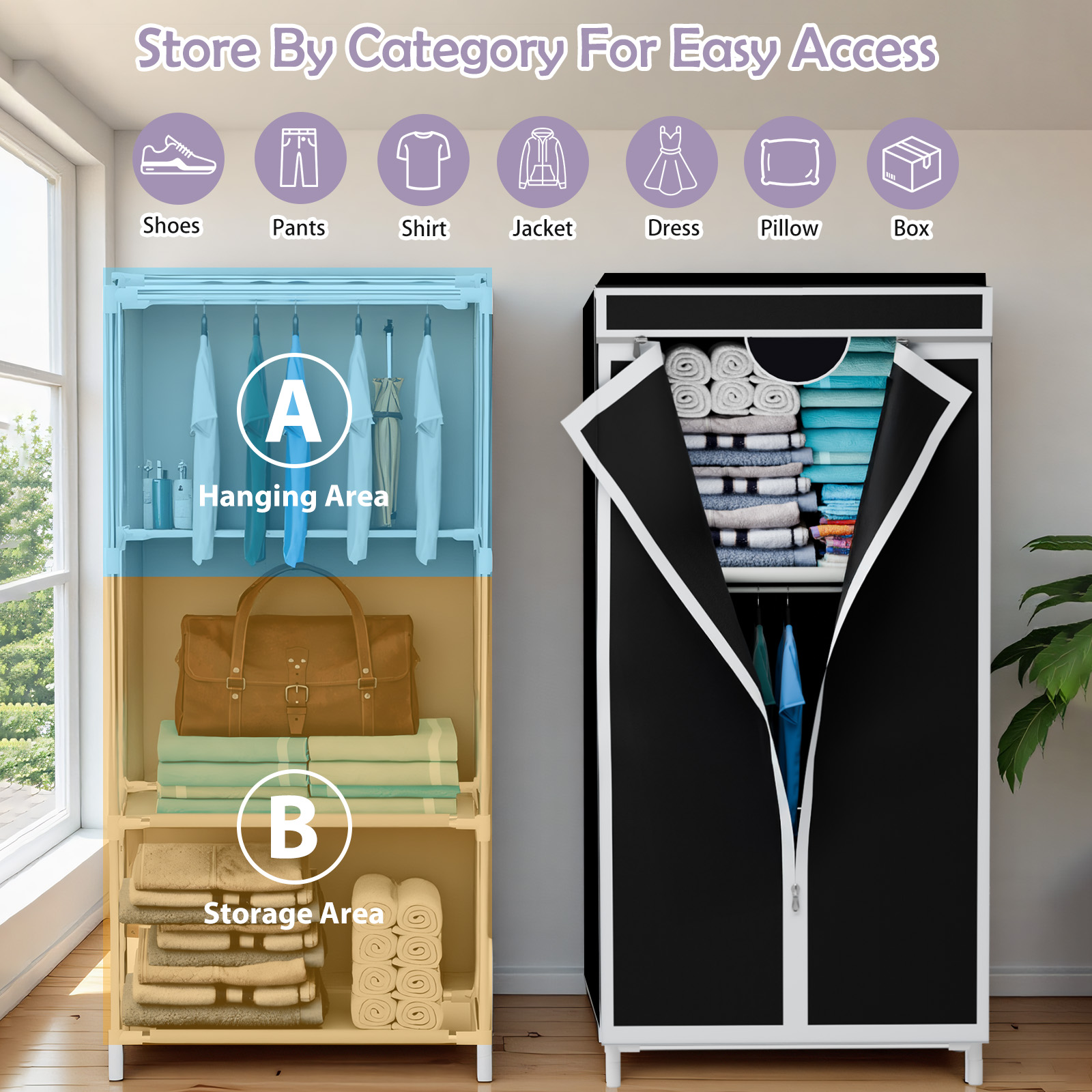 ตู้เสื้อผ้าแบบพกพาพร้อมราวแขวน - Wardrobe Closet Portable Fabric Cover บทวิจารณ์และราคา