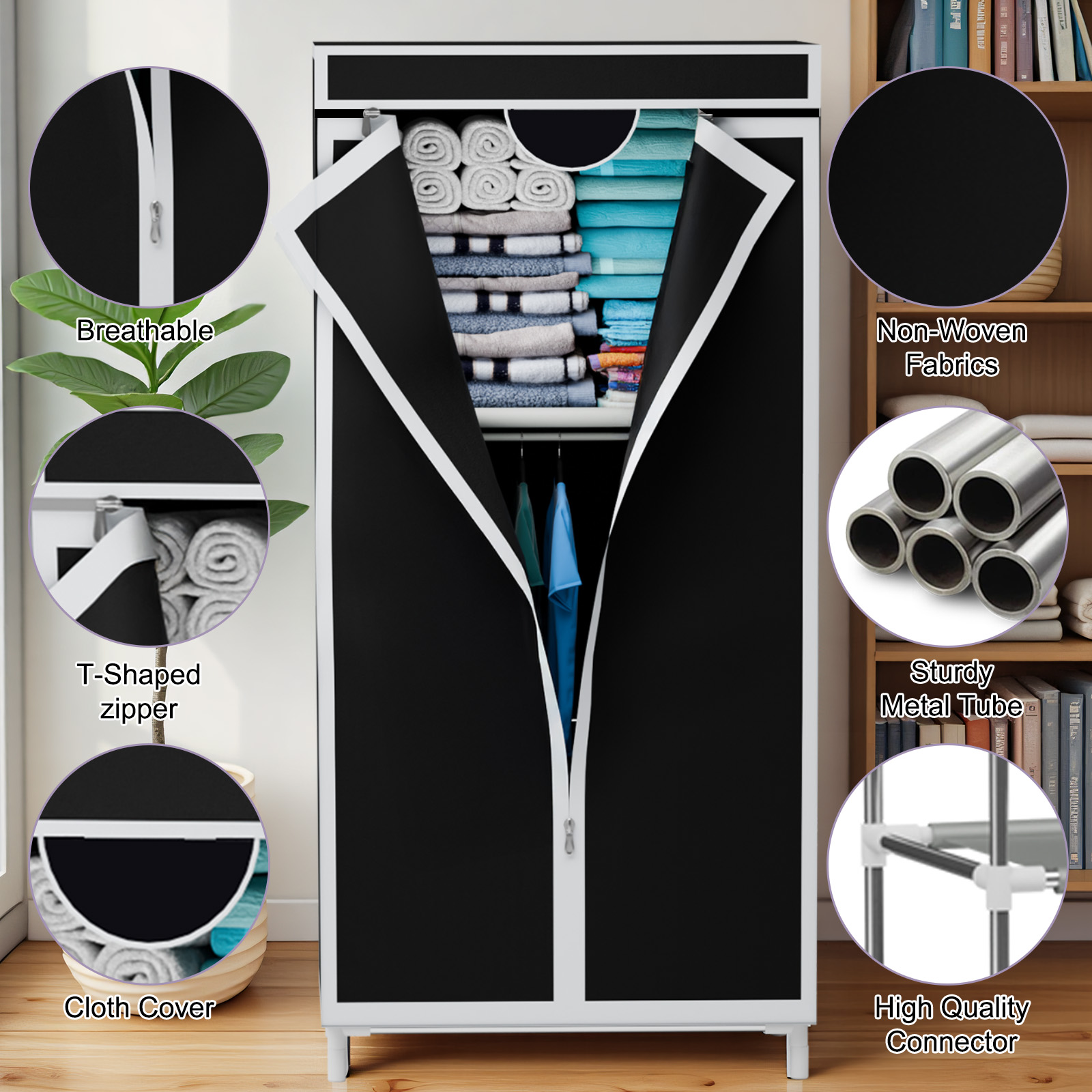 ตู้เสื้อผ้าแบบพกพาพร้อมราวแขวน - Wardrobe Closet Portable Fabric Cover บทวิจารณ์และราคา