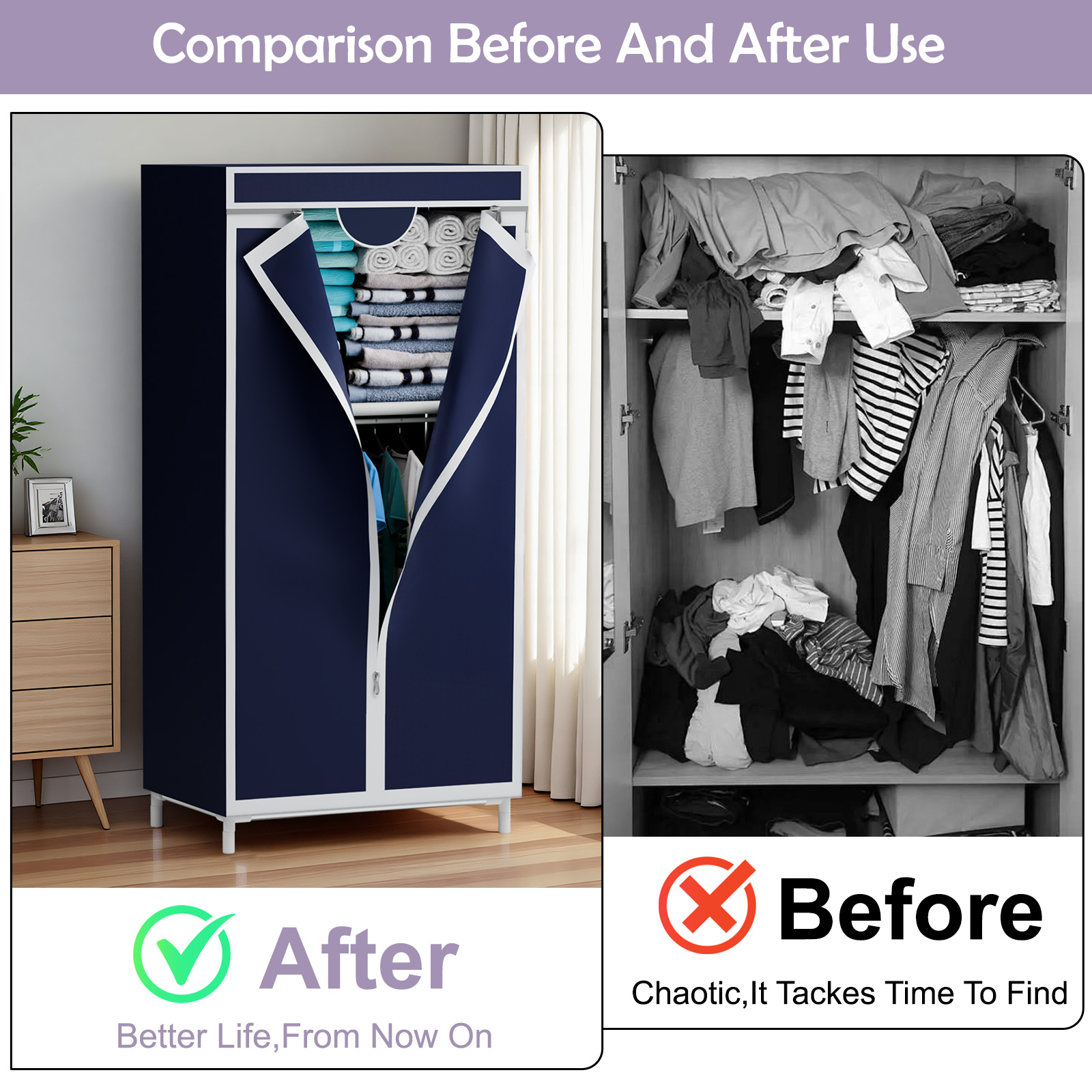 ตู้เสื้อผ้าแบบพกพาพร้อมราวแขวน - Wardrobe Closet Portable Fabric Cover บทวิจารณ์และราคา