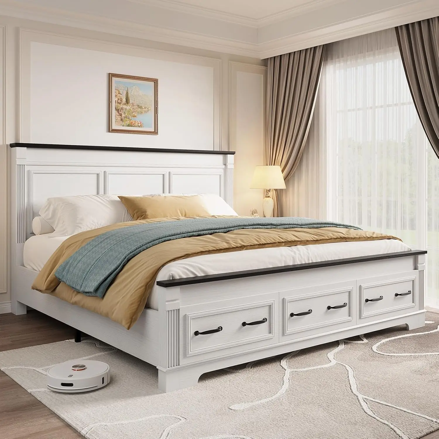 โครงเตียงขนาดคิงไซส์สไตล์ฟาร์ม - King Size Bed Frame With Storage Drawers บทวิจารณ์และราคา