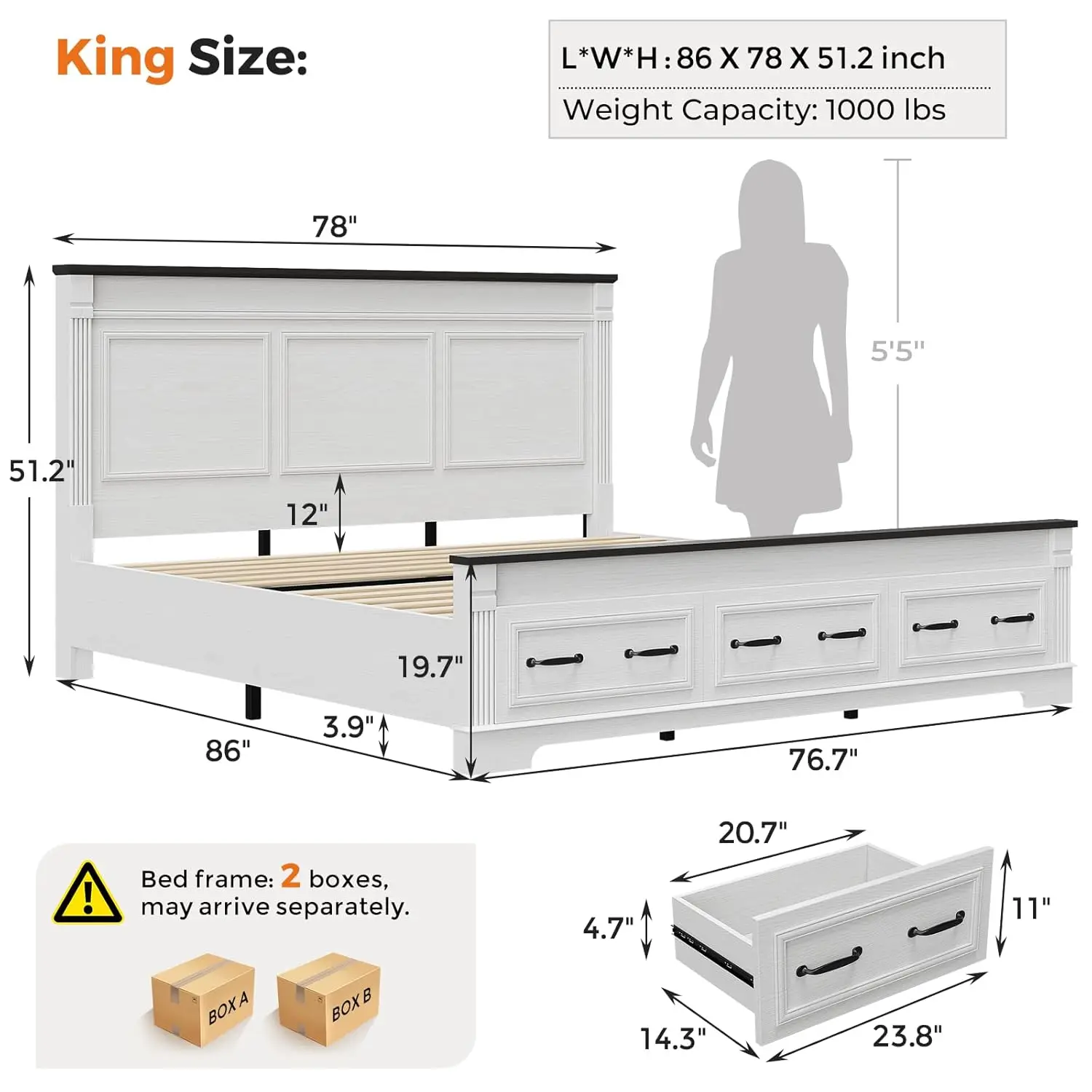 โครงเตียงขนาดคิงไซส์สไตล์ฟาร์ม - King Size Bed Frame With Storage Drawers บทวิจารณ์และราคา