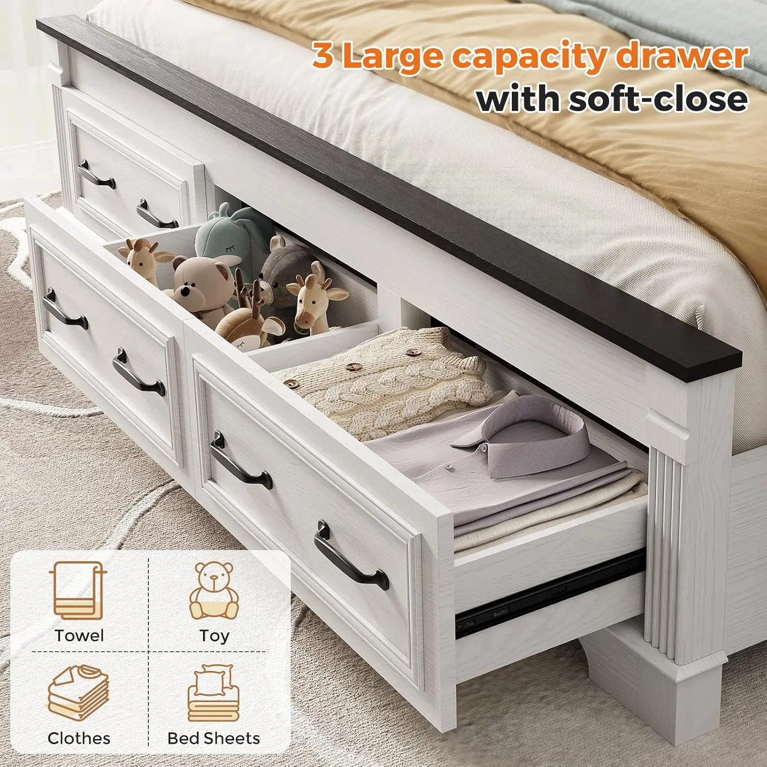 โครงเตียงขนาดคิงไซส์สไตล์ฟาร์ม - King Size Bed Frame With Storage Drawers บทวิจารณ์และราคา