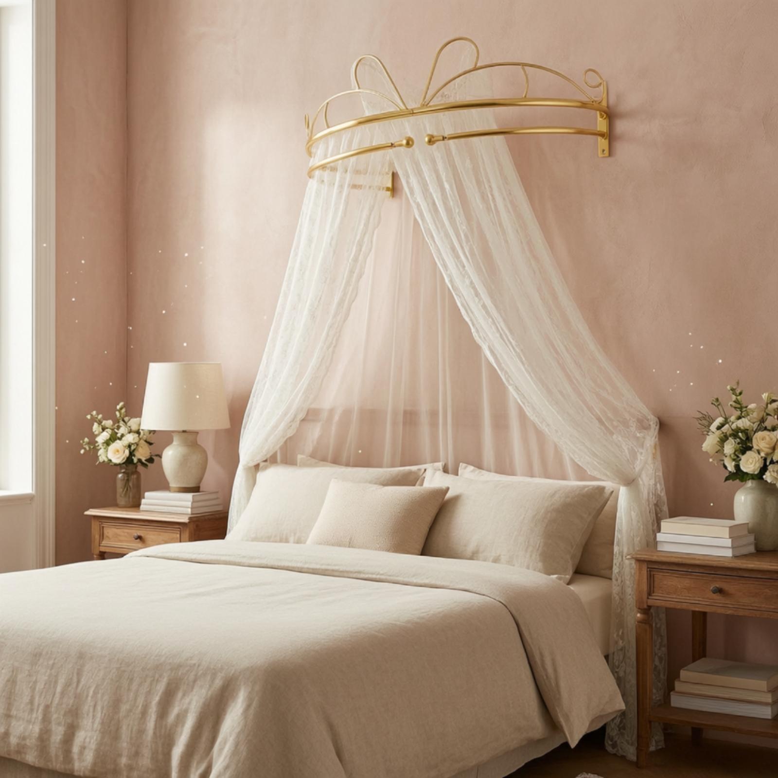 โครงม่านเตียงแบบติดผนัง ทำจากโ - Canopy Bed Frame Metal Queen บทวิจารณ์และราคา