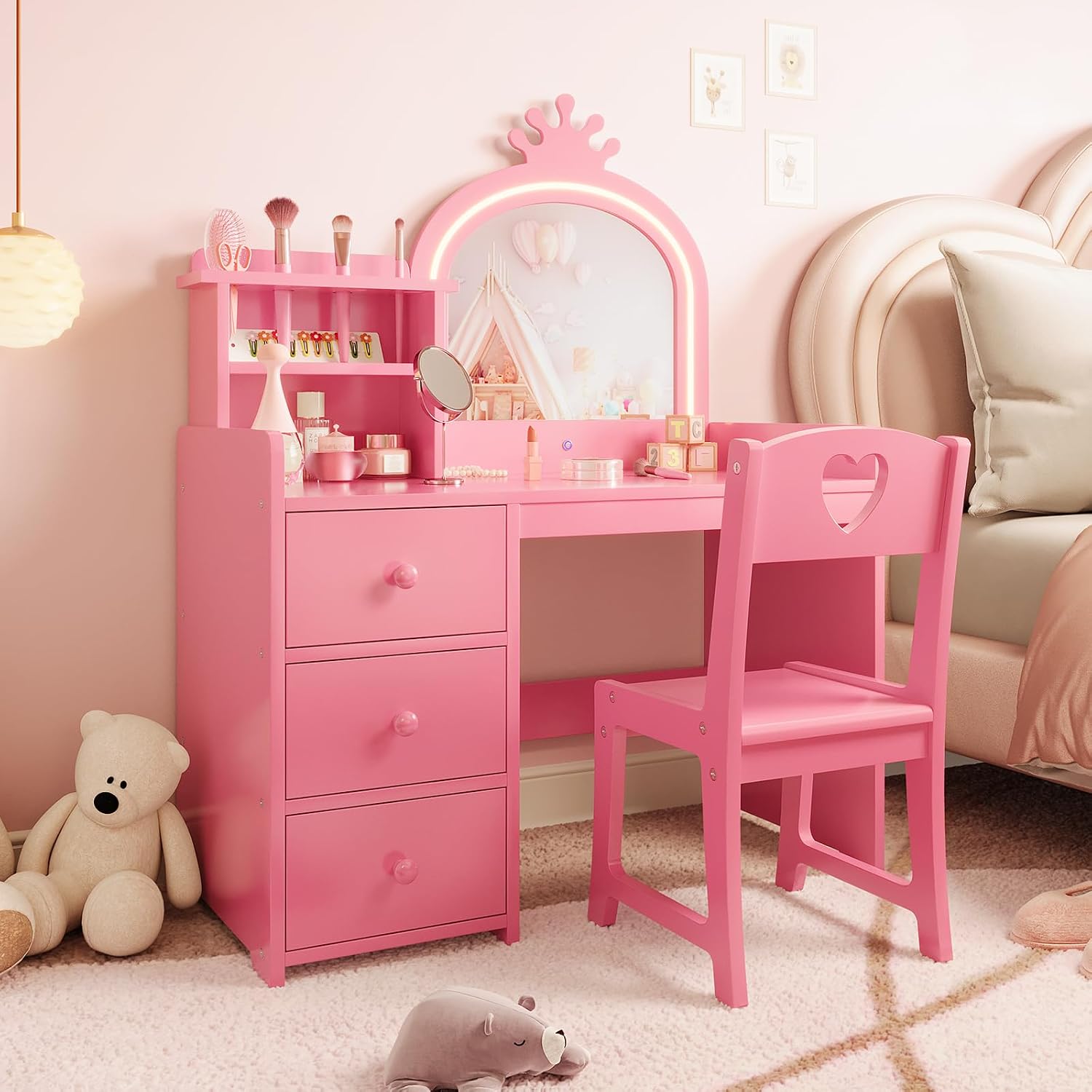 โต๊ะเครื่องแป้งสำหรับเด็ก พร้อ - Dressing Table Vanity With Lighted Mirror บทวิจารณ์และราคา