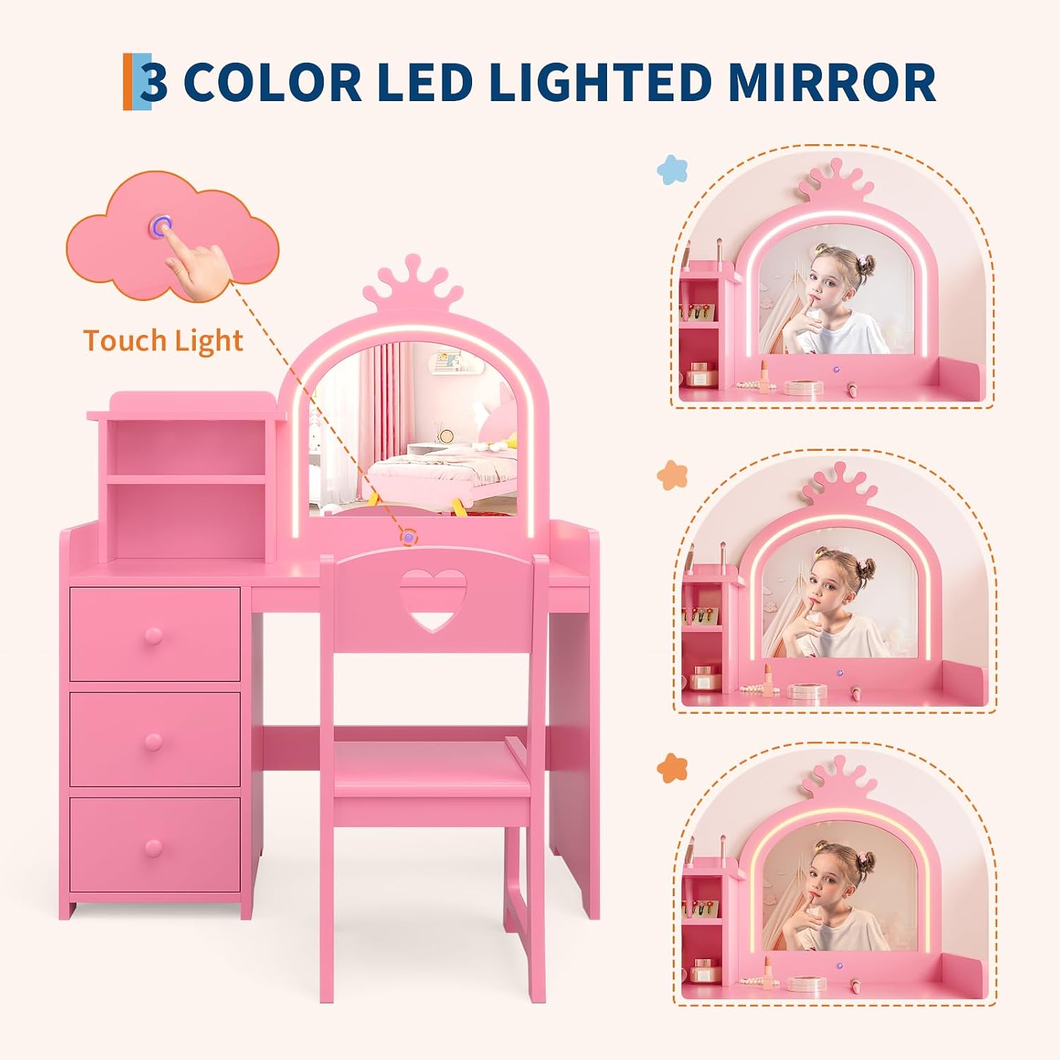 โต๊ะเครื่องแป้งสำหรับเด็ก พร้อ - Dressing Table Vanity With Lighted Mirror บทวิจารณ์และราคา