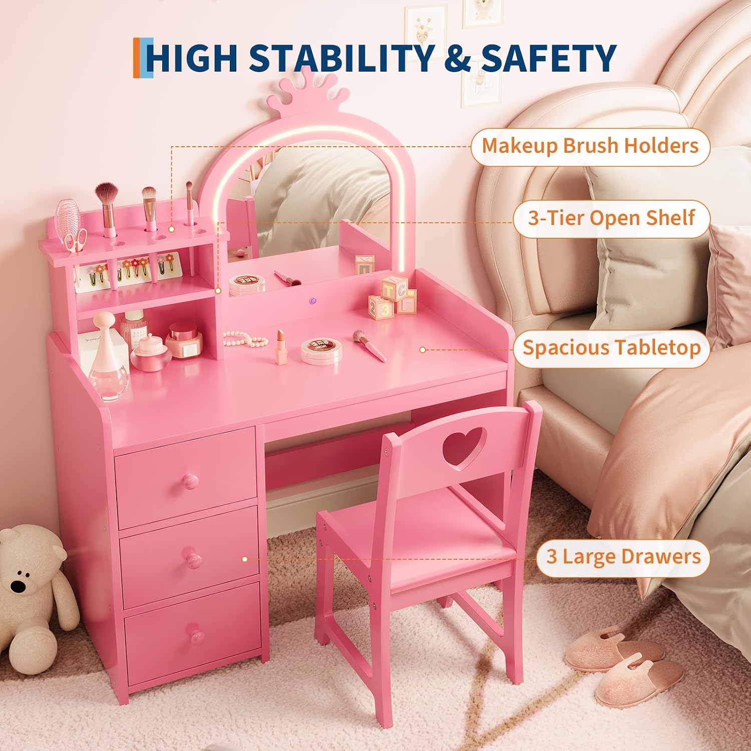 โต๊ะเครื่องแป้งสำหรับเด็ก พร้อ - Dressing Table Vanity With Lighted Mirror บทวิจารณ์และราคา
