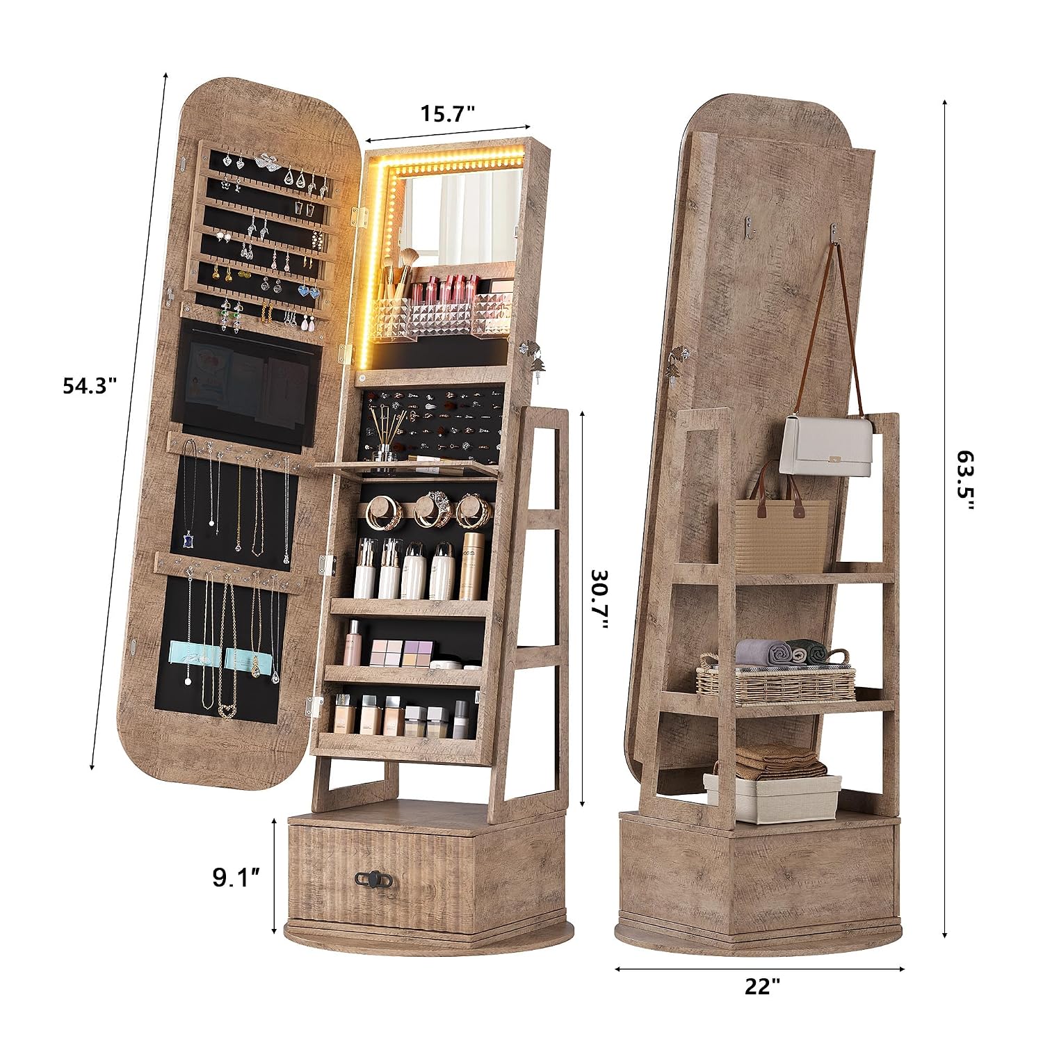 ตู้เก็บเครื่องประดับแบบหมุนได้ - Full Length Mirror Jewelry Armoire บทวิจารณ์และราคา