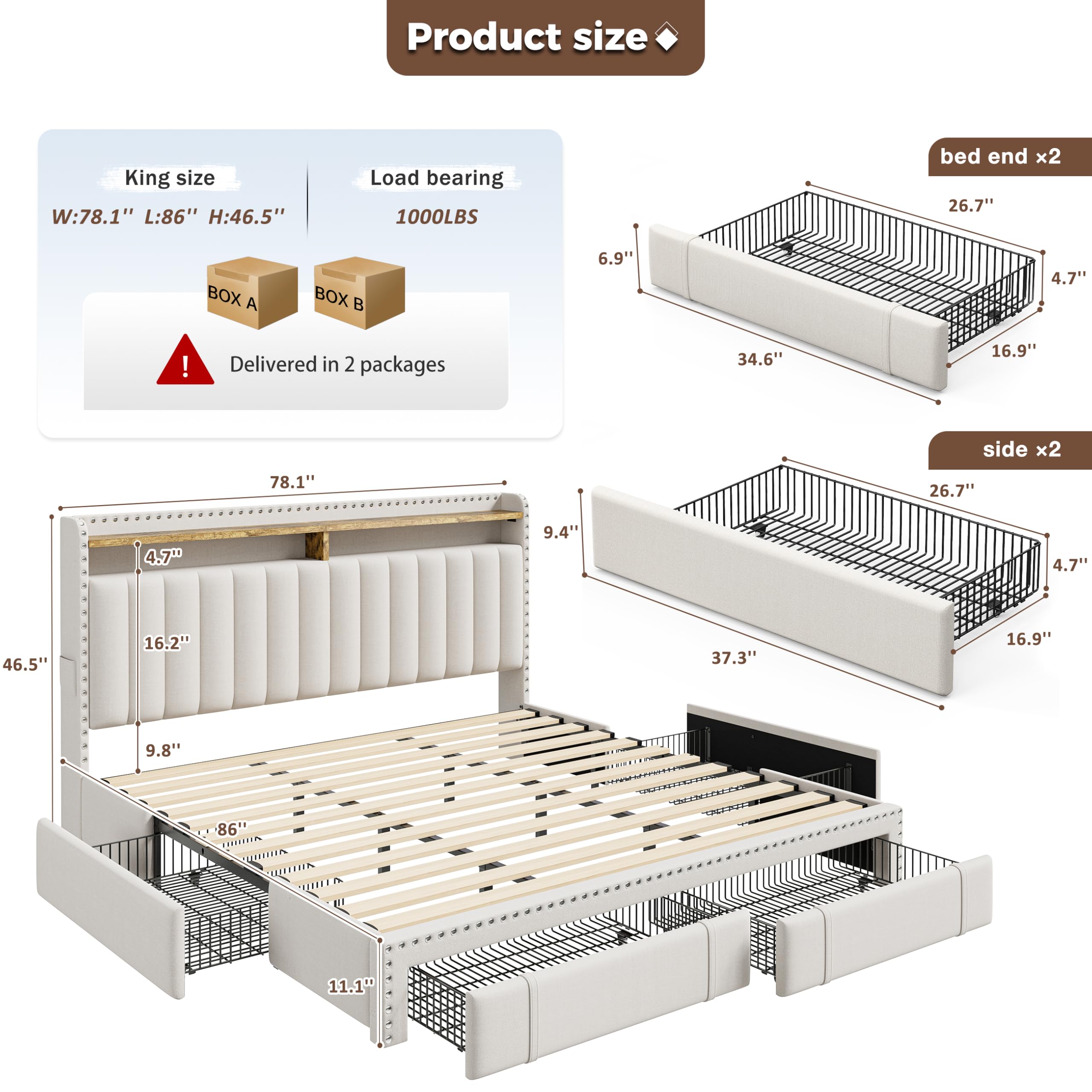 โครงเตียงขนาดคิงไซส์ พร้อมลิ้น - King Size Bed Frame With Storage Drawers บทวิจารณ์และราคา