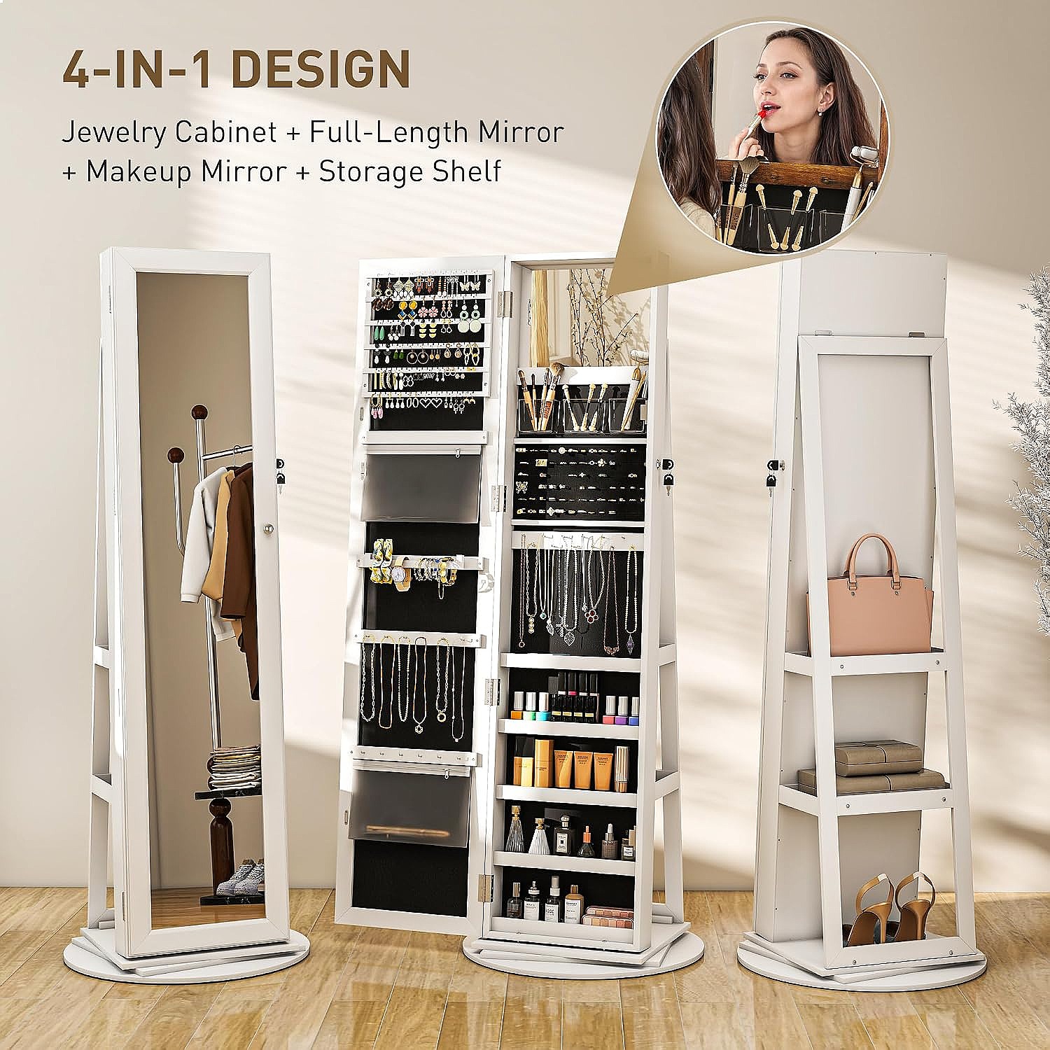 HOMCOM 360 °   ตู้เก็บเครื่องป - Full Length Mirror Jewelry Armoire บทวิจารณ์และราคา