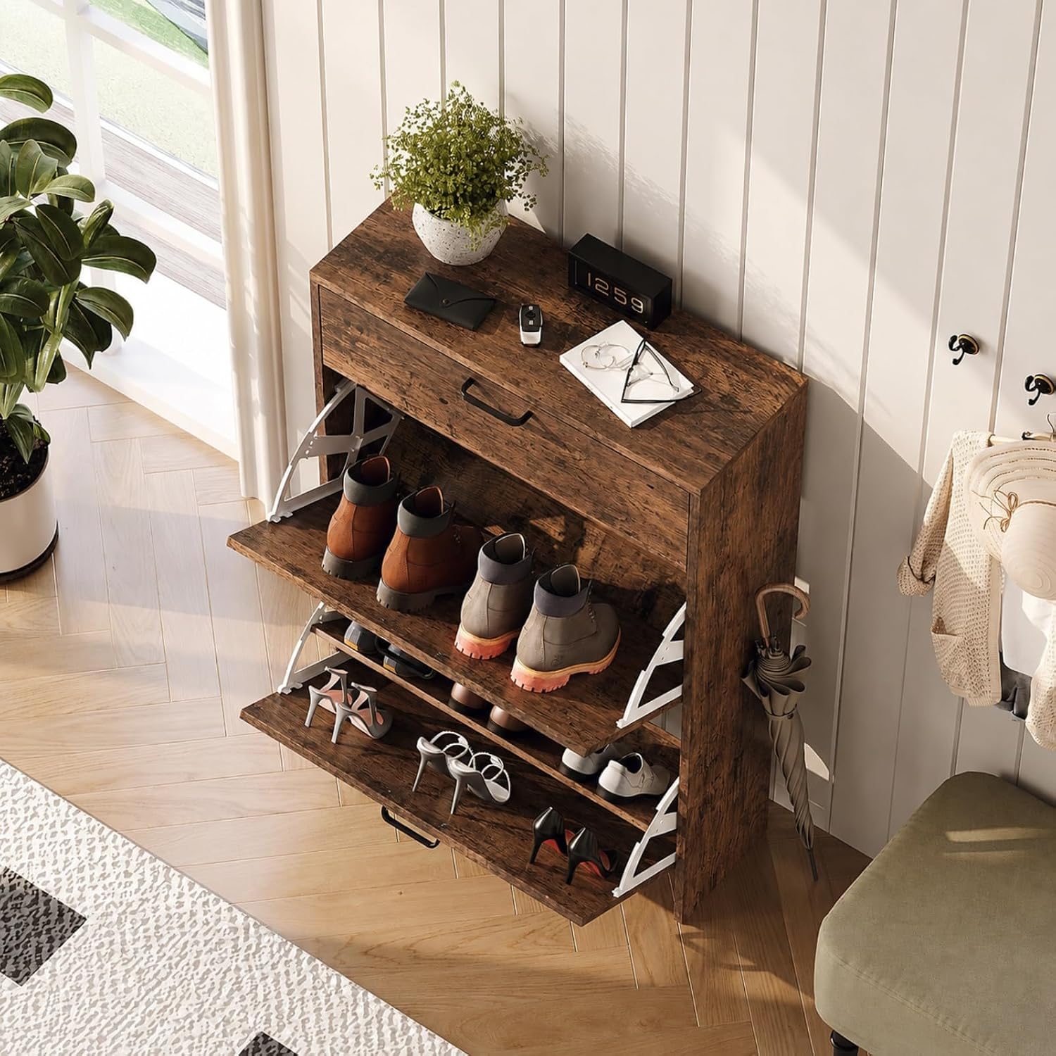 # ตู้เก็บรองเท้าทรงเพรียวบางพร - Shoe Rack Cabinet Narrow Entryway บทวิจารณ์และราคา