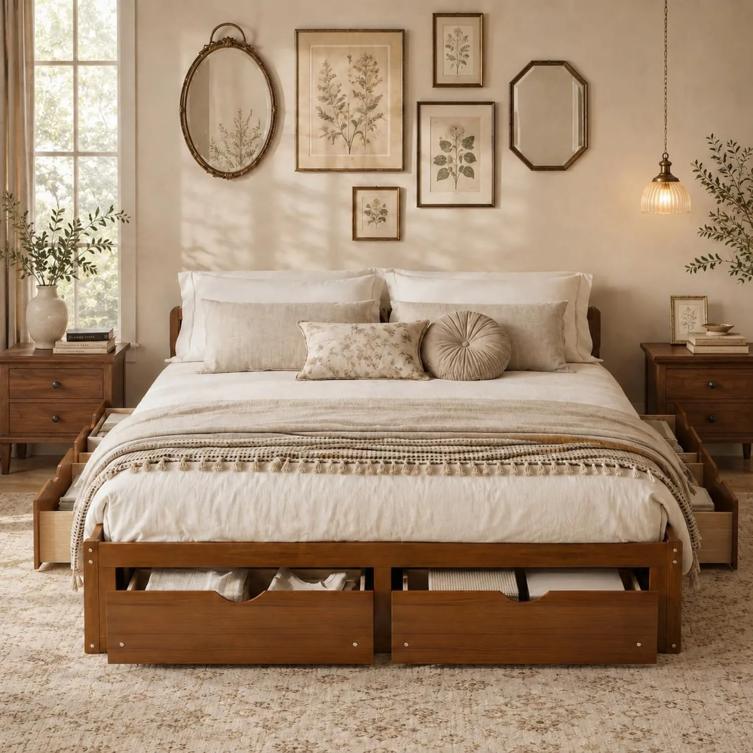 โครงเตียงไม้สนสไตล์มินิมอล พร้ - King Size Bed Frame With Storage Drawers บทวิจารณ์และราคา