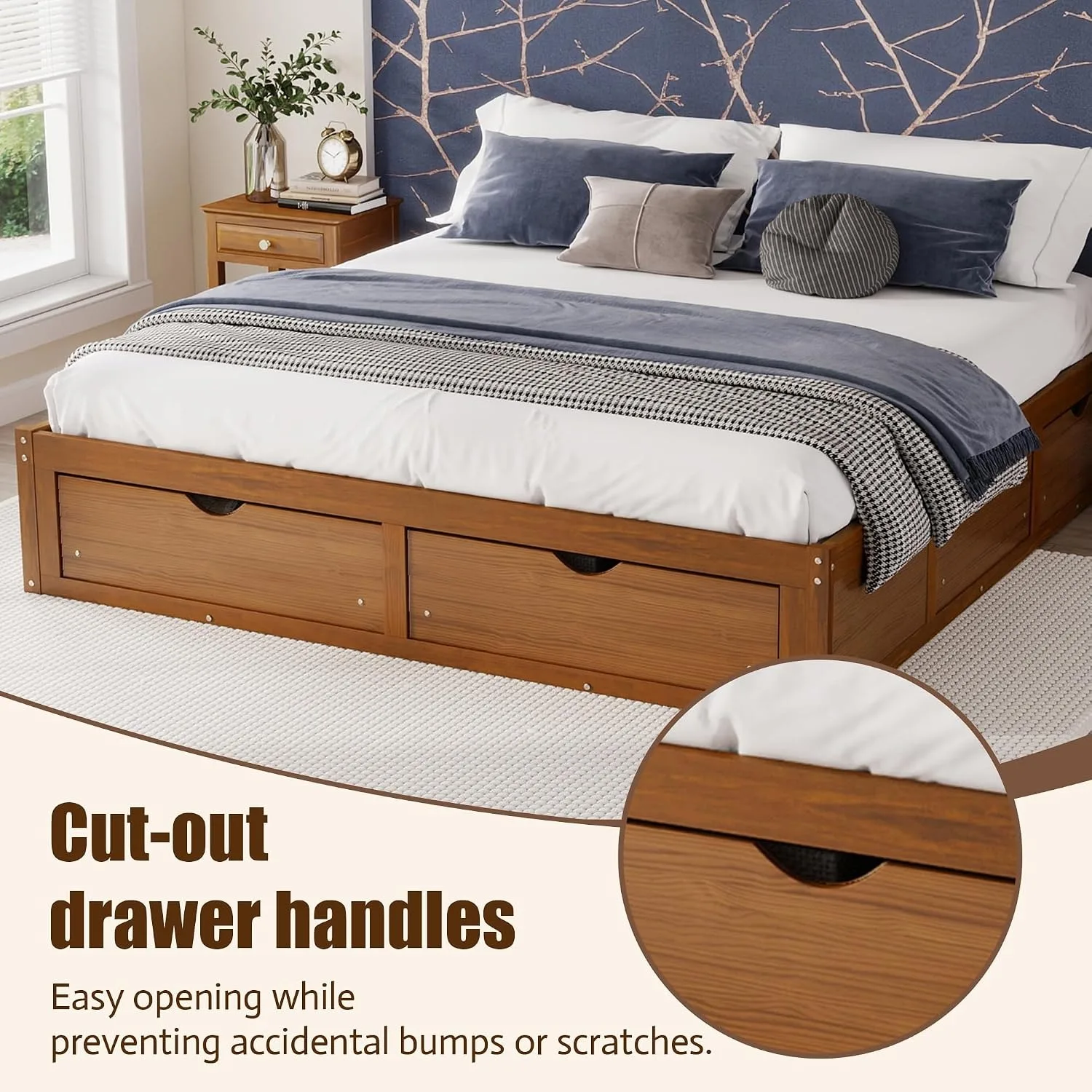 โครงเตียงไม้สนสไตล์มินิมอล พร้ - King Size Bed Frame With Storage Drawers บทวิจารณ์และราคา