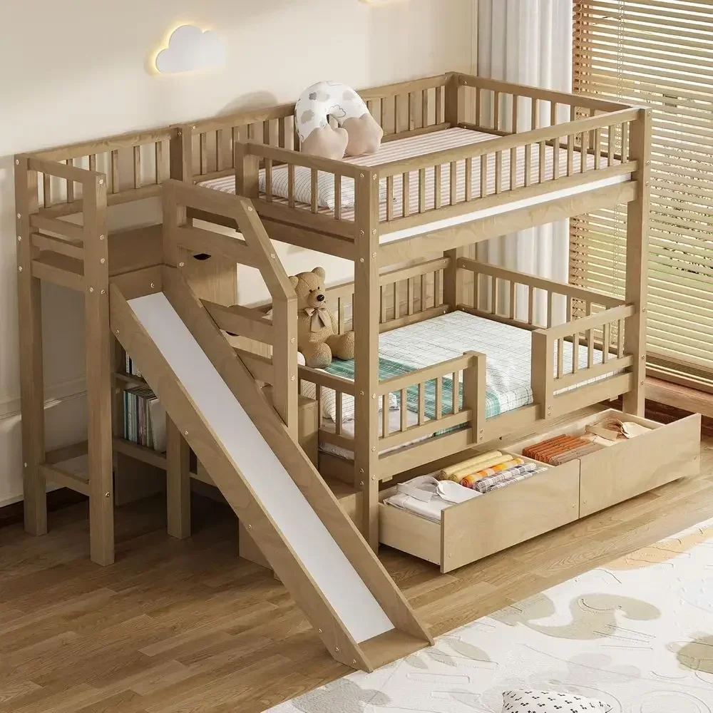 เตียงสองชั้นไม้แบบ Twin Over T - Bunk Bed With Stairs And Slide บทวิจารณ์และราคา