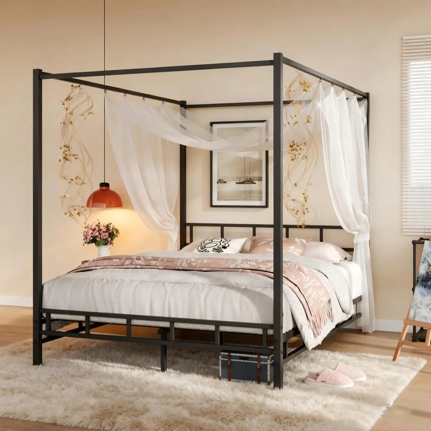 โครงเตียงโลหะแบบมีหลังคา ขนาดค - Canopy Bed Frame Metal Queen บทวิจารณ์และราคา
