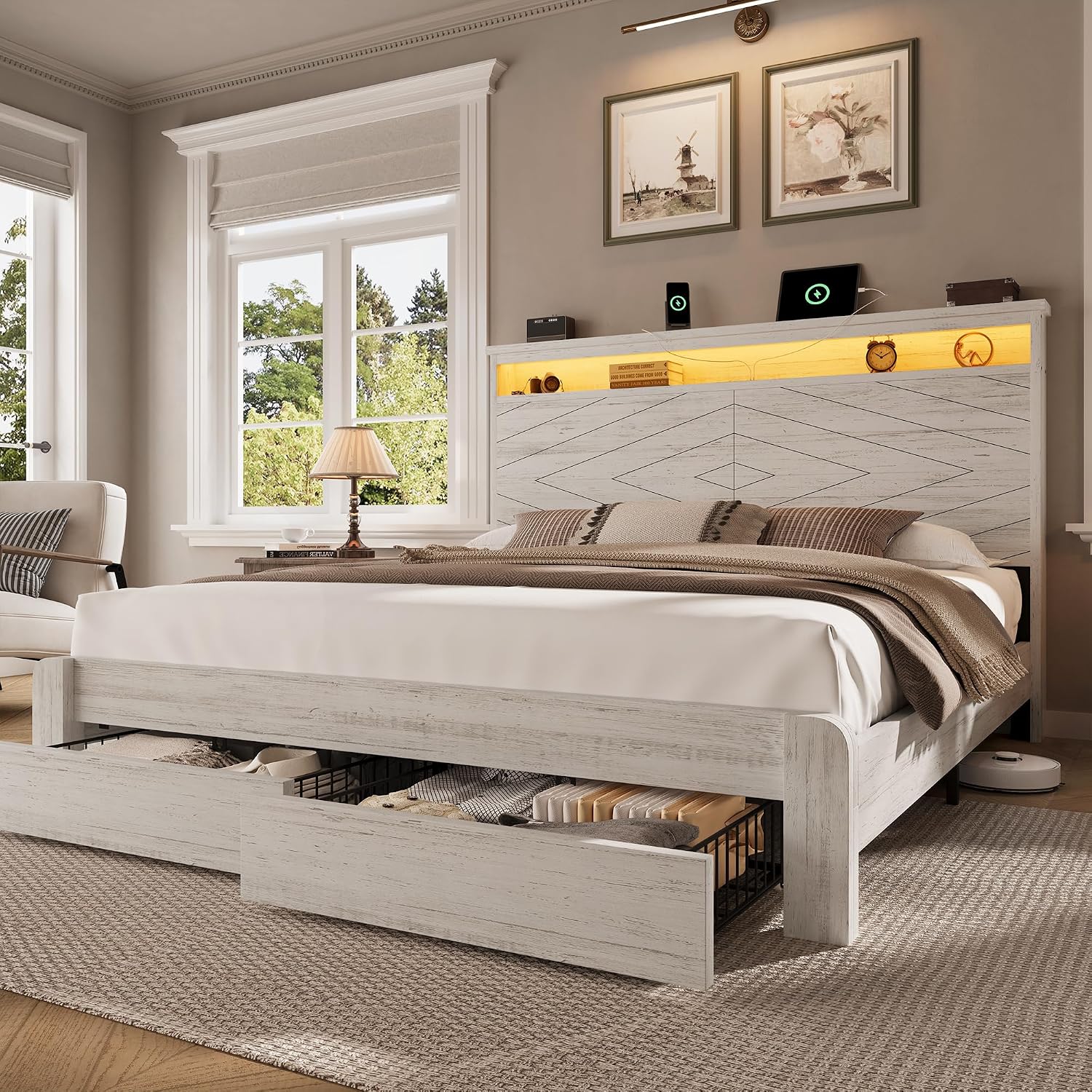 โครงเตียงไม้ขนาดคิงไซส์พร้อมหั - King Size Bed Frame With Storage Drawers บทวิจารณ์และราคา