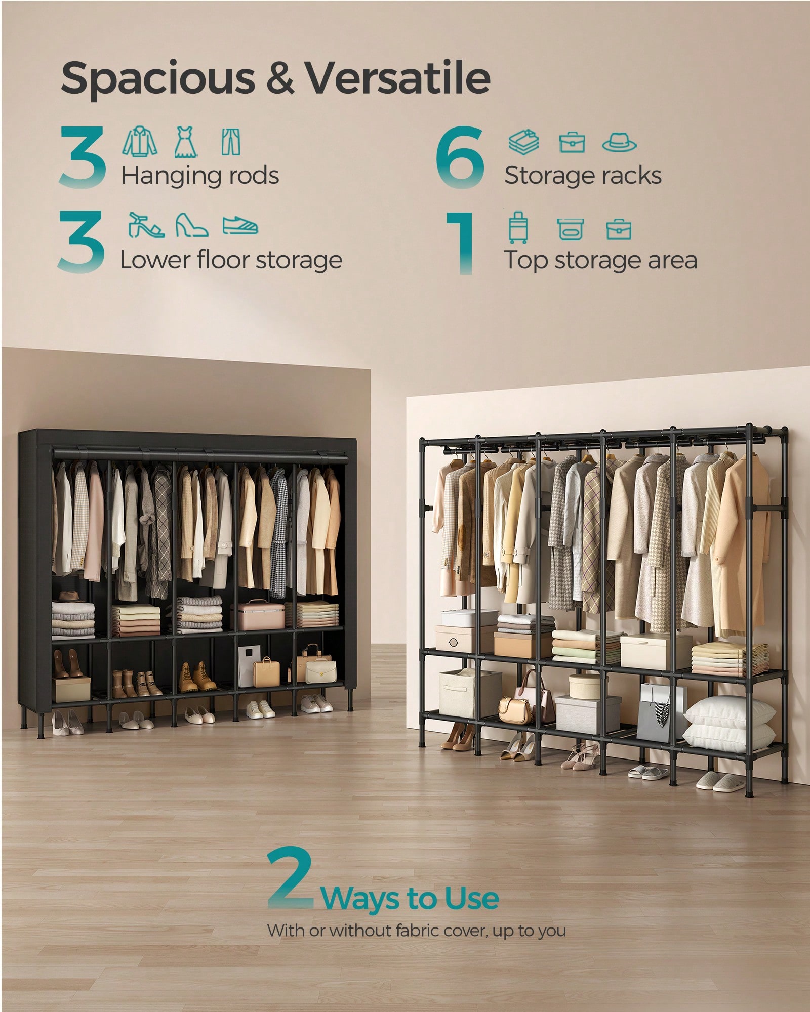 ตู้เสื้อผ้าแบบพกพาสำหรับงานหนั - Wardrobe Closet Portable Fabric Cover บทวิจารณ์และราคา