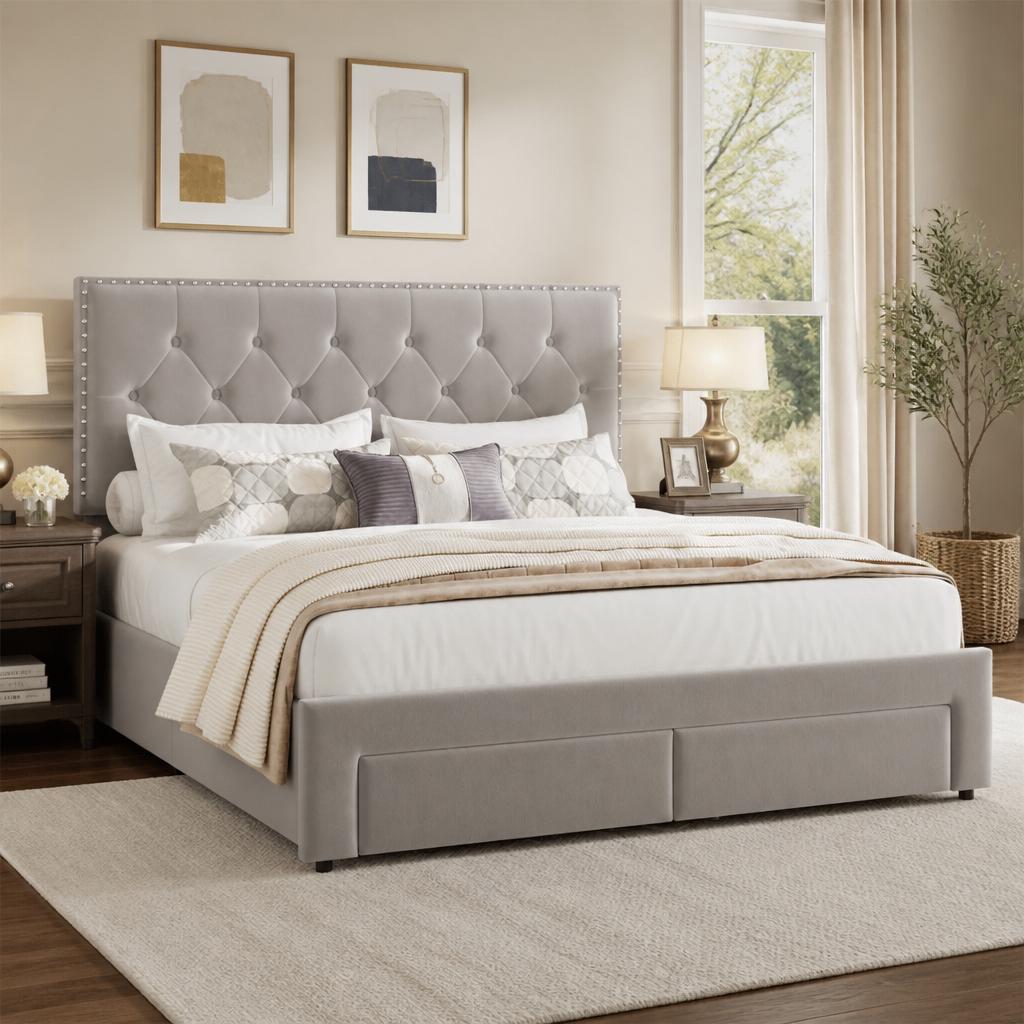 โครงเตียงขนาดคิงไซส์ พร้อมลิ้น - King Size Bed Frame With Storage Drawers บทวิจารณ์และราคา