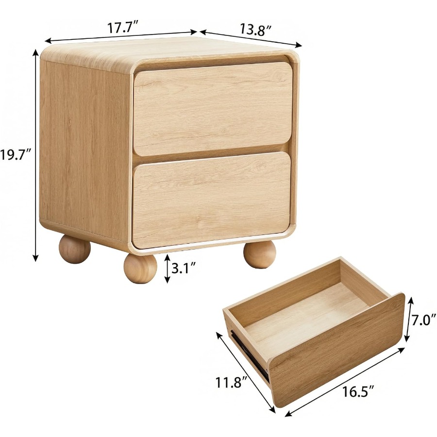 โต๊ะข้างเตียงขนาดเล็ก พร้อมลิ้ - Solid Wood Nightstand 2 Drawers บทวิจารณ์และราคา